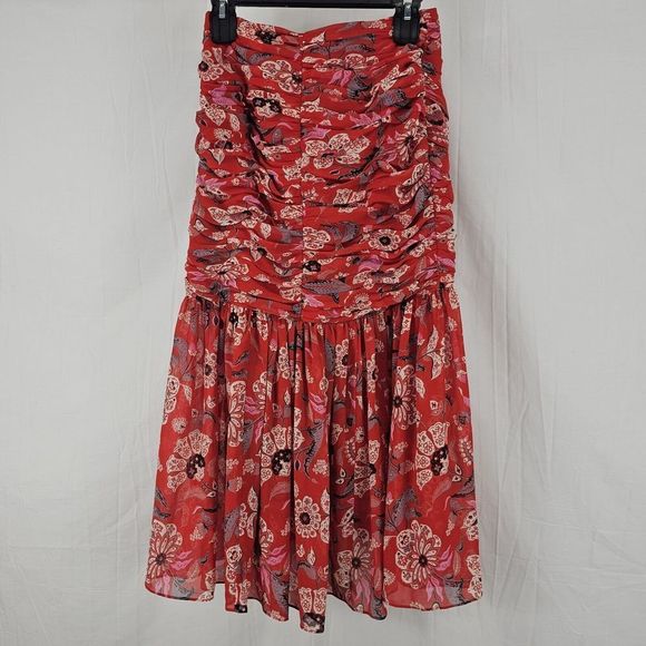 Cinq à Sept Revolve Red Multi Georgette Print Ruffle Skirt Women's Size 4 Ruched - Picture 7 of 10